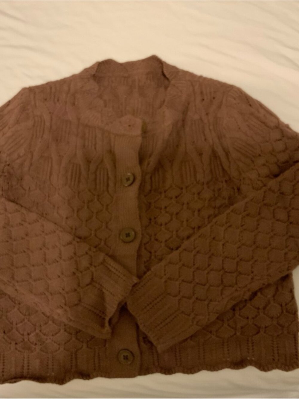 Textured Brown Button-Front Knit Cardigan Sweater